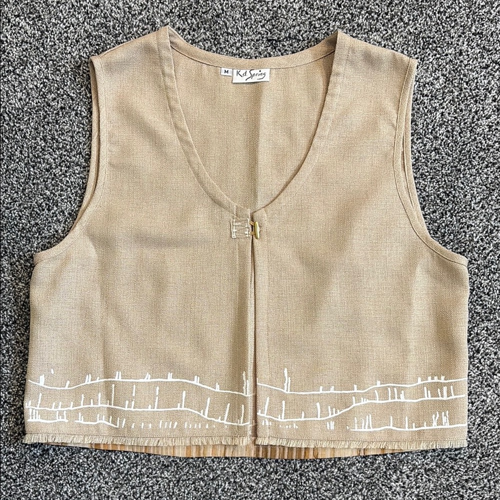 Vintage K.d. Spring Vest Womens Size Medium Brown White Fringe Bottom Boho